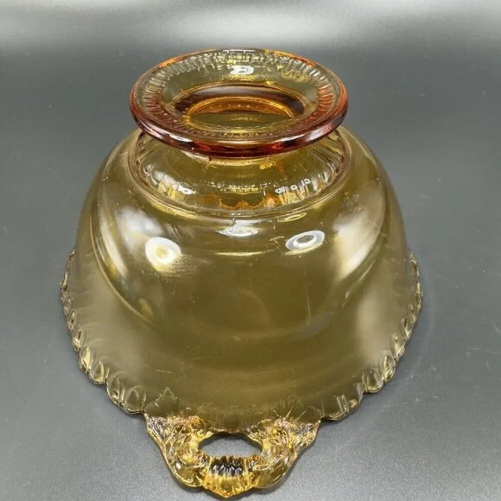 Vintage Gadroon Edges Amber Glass Footed Dish Bowl Container With Handles VTG‎